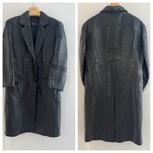 Vintage Bernini Beverly Hills Genuine Ostrich Crocodile Leather Trench Coat Med